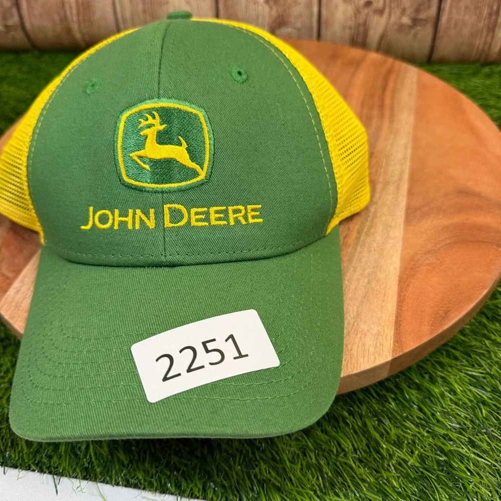 John Deere Trucker Hat Mens One Size Green Yellow Mesh Snapback Logo